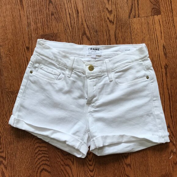 Frame Le Cut Off Denim Jean Shorts Womens 24 White Blanc Mid Rise Cuffed LC5711 - Picture 3 of 11